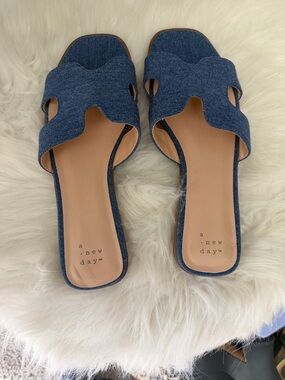 a.new day Denim Scallop Slide Sandals - Blue